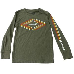 Hurley Boys Sz XS US 3-4YRS Diamond Orange Red Sunset Logo Long Sleeve Tee Shirt